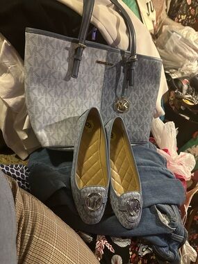 Michael Kors Light Blue MK Logo Quilted-Insole Flats